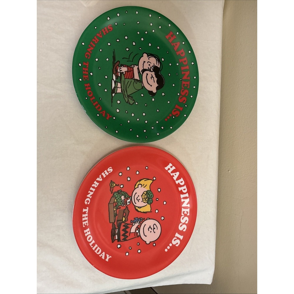 Peanuts Charlie Brown Lucy Linus Melamine Christmas Plates Gibson 2998-0915 2pc